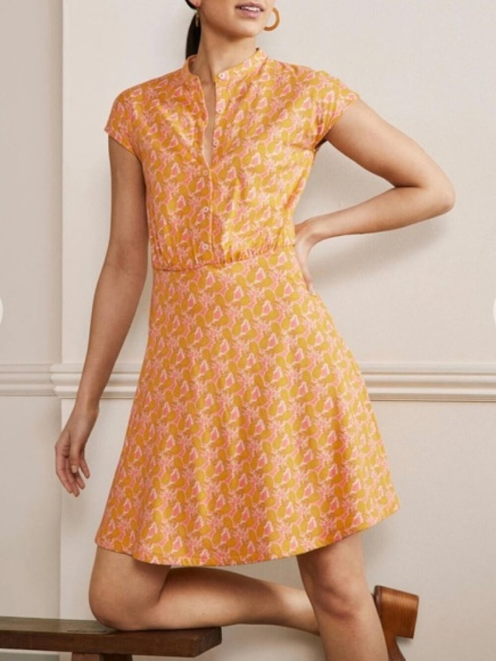 BODEN Pineapple Print Flirty Casual Spring/Summer Dress 10P